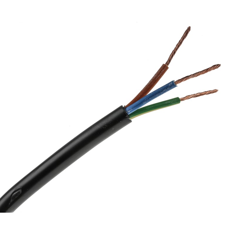 1 Reel of 100 M - RS PRO 3 Core Power Cable, 1 mm², 100m, Black PVC Sheath, 3183Y, 300 V, 500 V