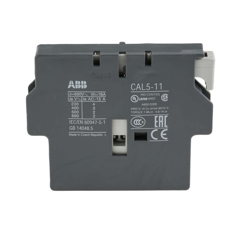 1 pcs - ABB Auxiliary Contact Block, 2 Contact, 1NC + 1NO, Side Mount, CAL5-11