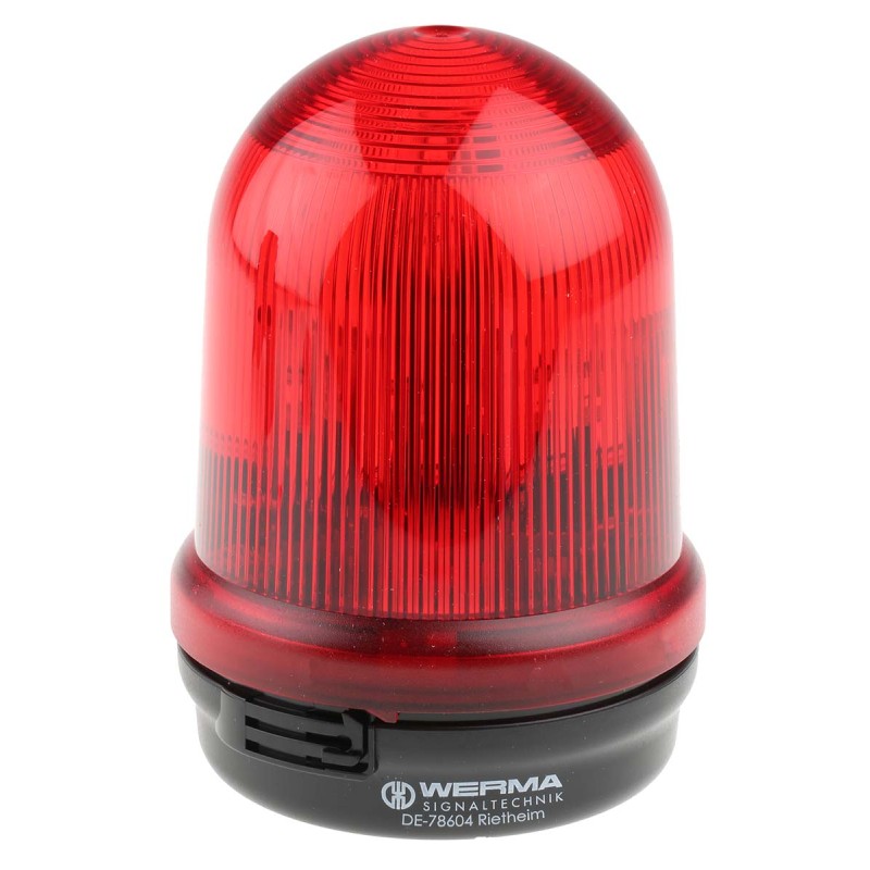 1 pcs - Werma BM 828 Series Red Flashing Beacon, 230 V ac, Base Mount, Xenon Bulb, IP65