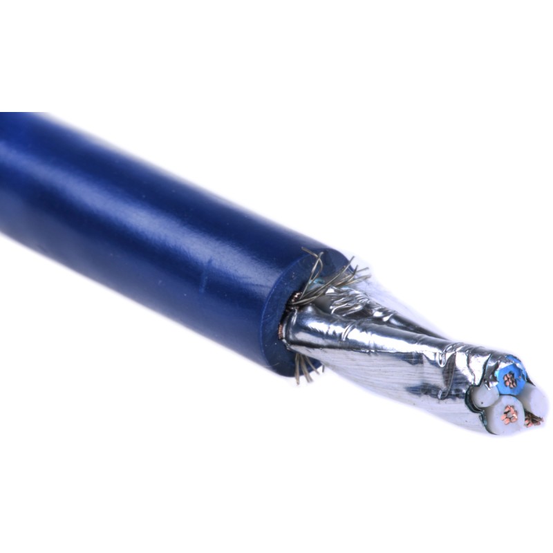 1 Reel of 30 M - Alpha Wire Foil/Braid Shield Blue Twinaxial Cable, 8.23mm OD 30m, Alpha Essentials series, 78 Ω impedance