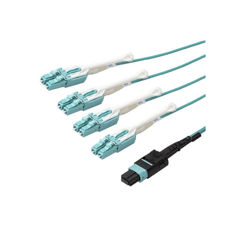 1 pcs - Startech MPO to LC Duplex Multi Mode OM3 Fibre Optic Cable, 50/125μm, Aqua, 2m