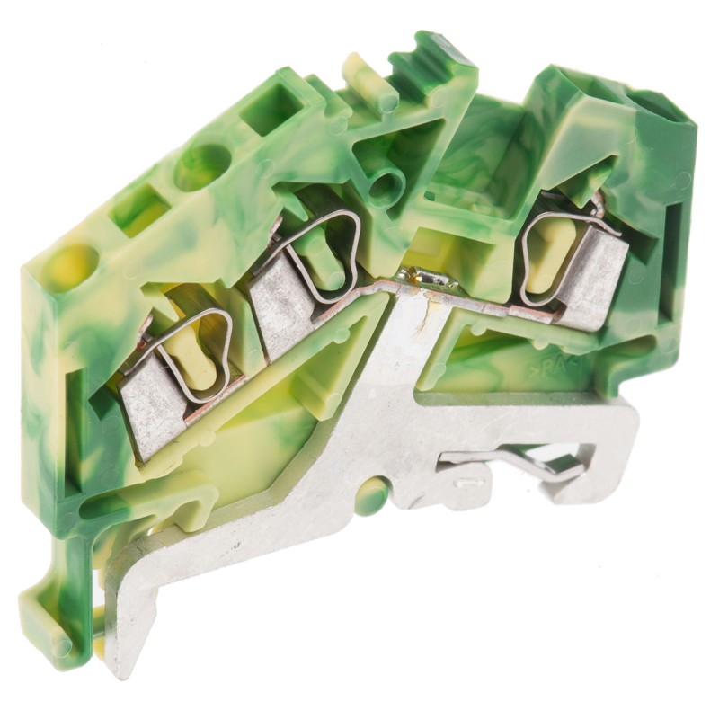 1 Bag of 1 - Wago 280 Series Green/Yellow Earth Terminal Block, 2.5mm², Single-Level, Cage Clamp Termination