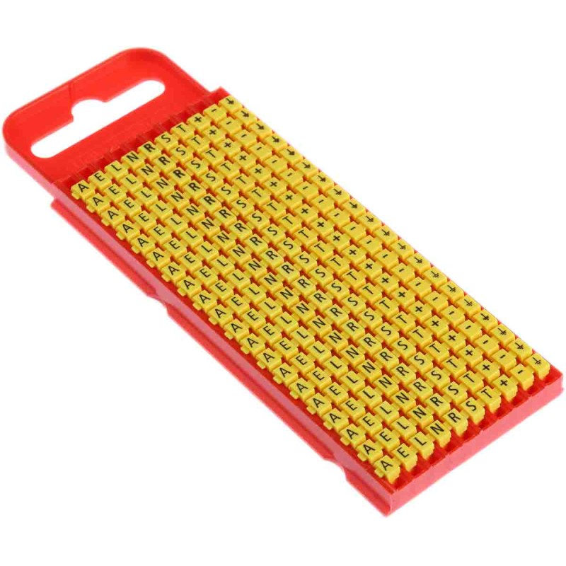 1 Bag of 200 - HellermannTyton WIC1 Snap On Cable Markers, Yellow, Pre-printed '-, +, A, E, Earth, L, N, R, S, T', 2 - 2.8mm