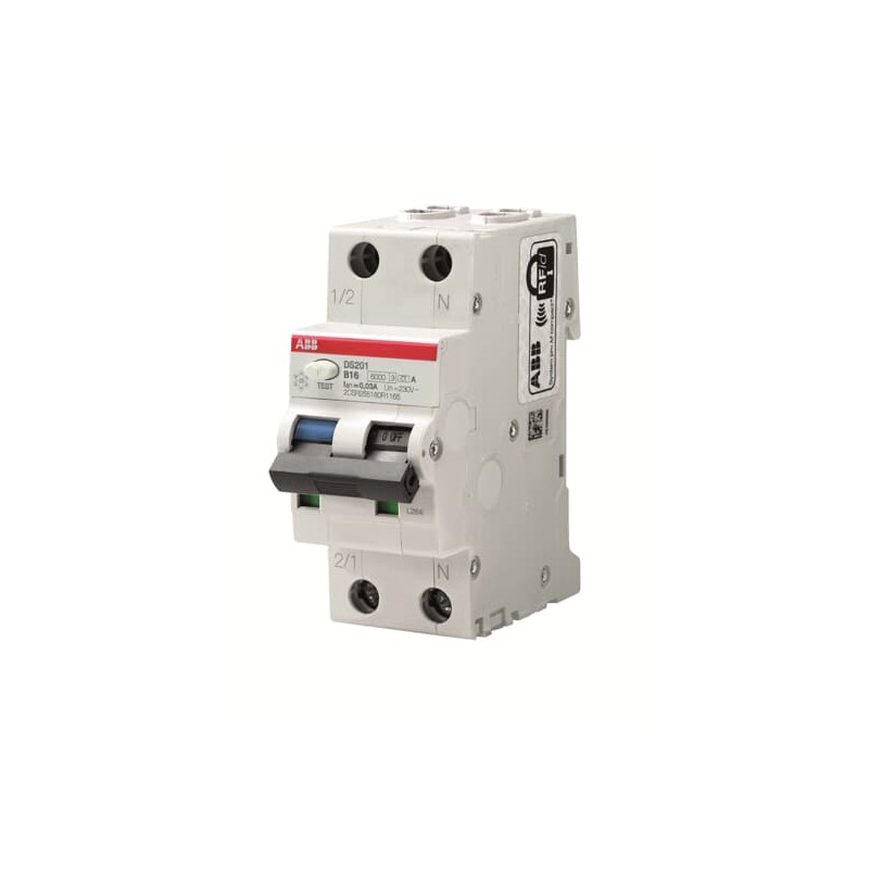 1 Box of 1 - ABB RCBO, 40A Current Rating, 2P Poles, 30mA Trip Sensitivity