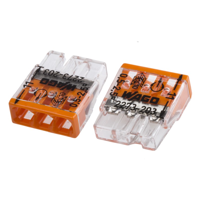 1 Pack of 10 - Wago 2273 COMPACT PUSH WIRE Series Junction Box Connector, 3-Way, 24A, 20 - 16 AWG Wire, Push-In Termination