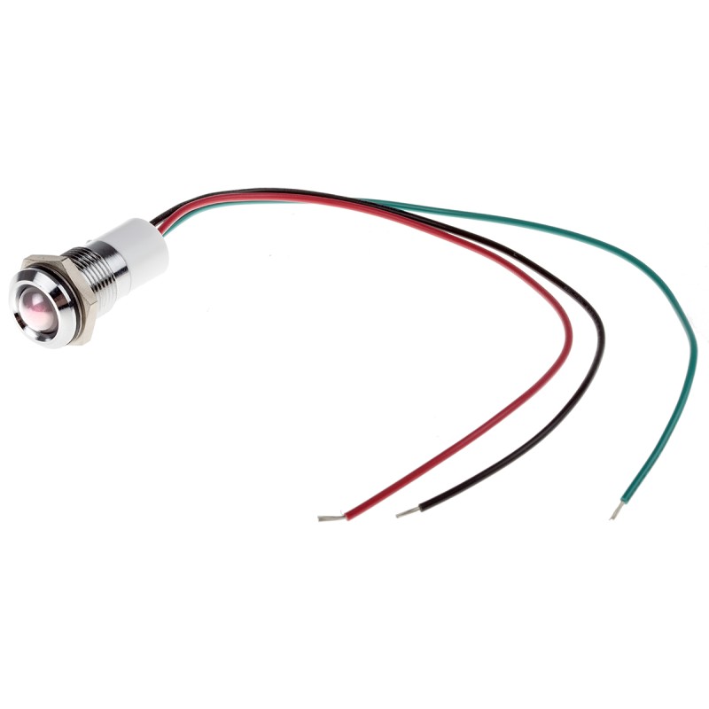 1 pcs - RS PRO Panel Mount Indicator, 12V dc, 14mm Mounting Hole Size, Lead Wires Termination, IP67