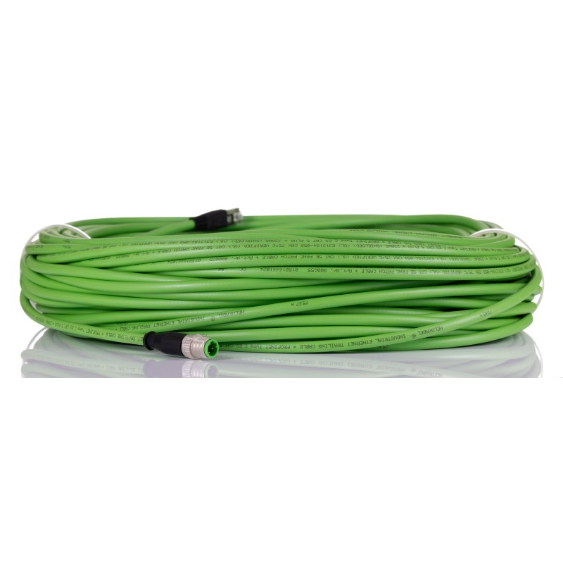 1 pcs - Turck Cat5e Straight Male M12 to Male RJ45 Ethernet Cable, Green PUR Sheath, 50m