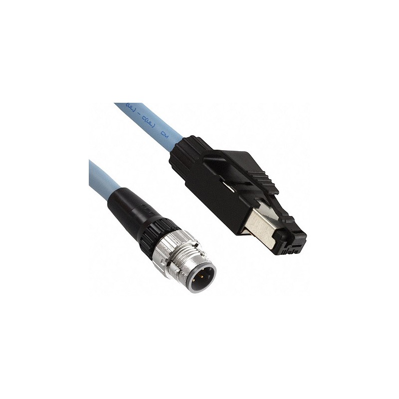 1 pcs - Omron Cat5e Straight Male M12 to Male RJ45 Ethernet Cable, Black PUR Sheath, 10m, Self-extinguishing