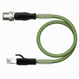 1 pcs - Turck Cat5e Straight Male M12 to Male RJ45 Ethernet Cable, Aluminium Foil, Tinned Copper Braid, Green PUR Sheath, 25m