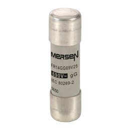 1 Box of 10 - Mersen 25A Slow-Blow Ceramic Cartridge Fuse, 14 x 51mm