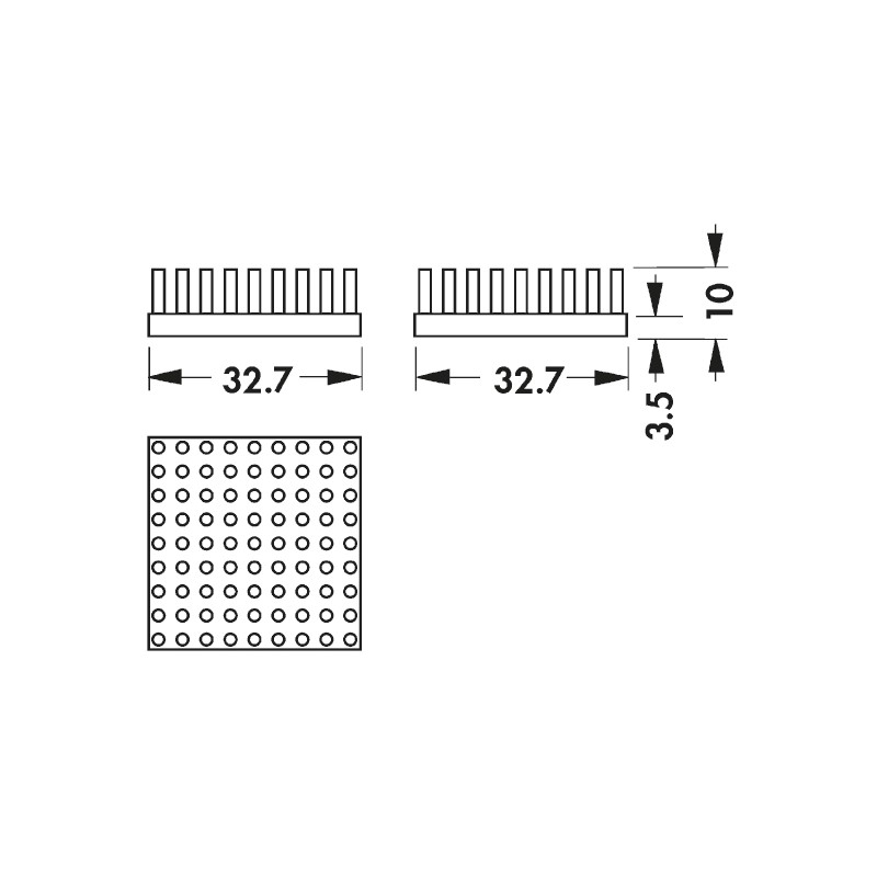 1 pcs - Heatsink, Universal Square Alu, 5.4K/W, 32.7 x 32.7 x 10mm, Adhesive Foil, Conductive Foil