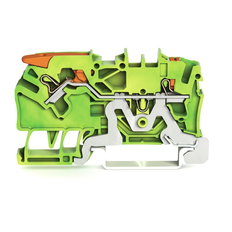 1 Box of 100 - Wago TOPJOB S, 2102 Series Green/Yellow Earth Terminal Block, 2.5mm², Single-Level, Push-In Cage Clamp Terminatio