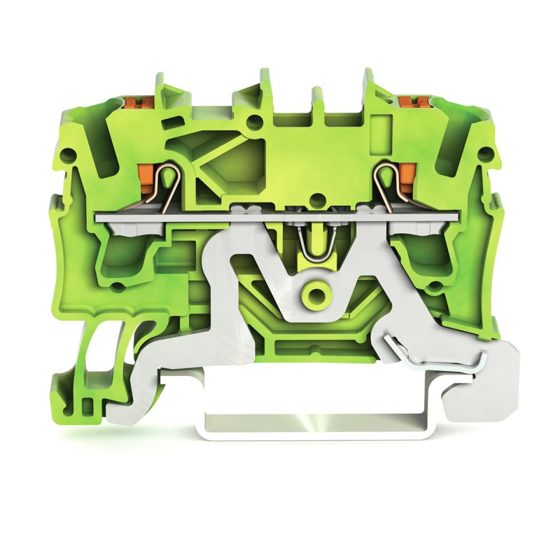 1 Box of 100 - Wago TOPJOB S, 2202 Series Green/Yellow Earth Terminal Block, 2.5mm², Single-Level, Push-In Cage Clamp Terminatio