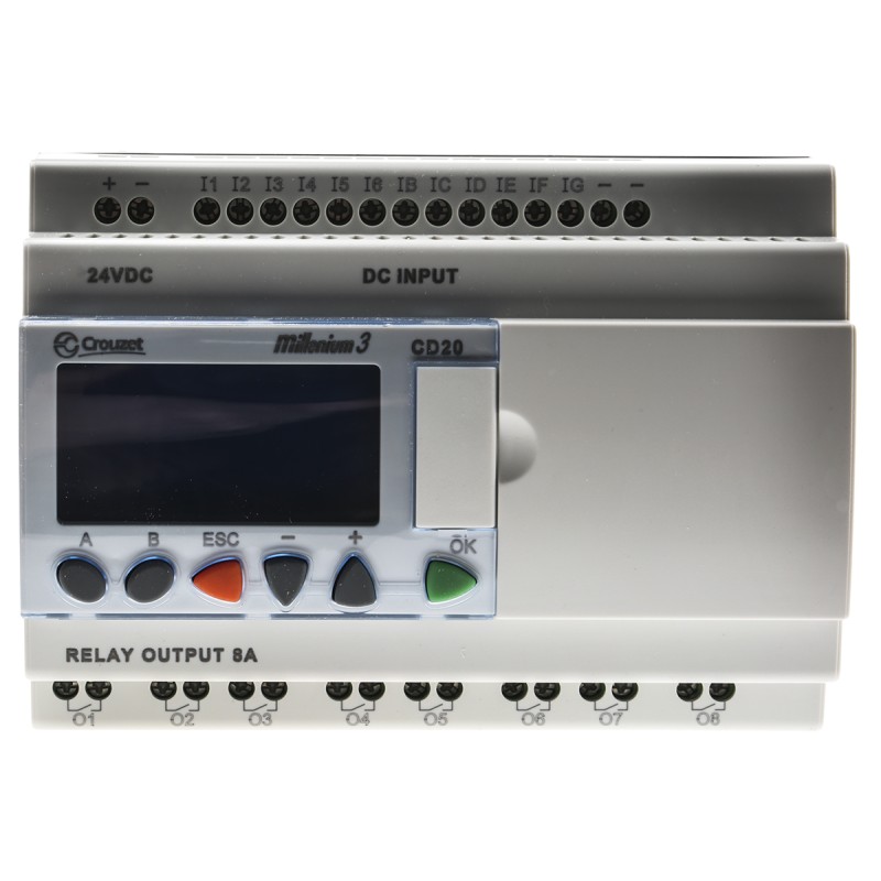 1 pcs - Crouzet Millenium 3 Series Logic Module, 24 V dc Supply, Relay Output, 12-Input, Analogue, Digital Input