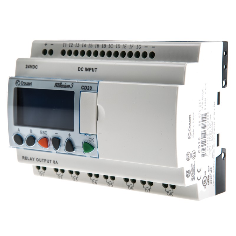 1 pcs - Crouzet Millenium 3 Series Logic Module, 24 V dc Supply, Relay Output, 12-Input, Analogue, Digital Input