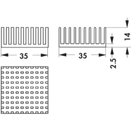 1 pcs - Heatsink, Universal Square Alu, 9.6K/W, 35 x 35 x 14mm, Adhesive Foil, Conductive Foil