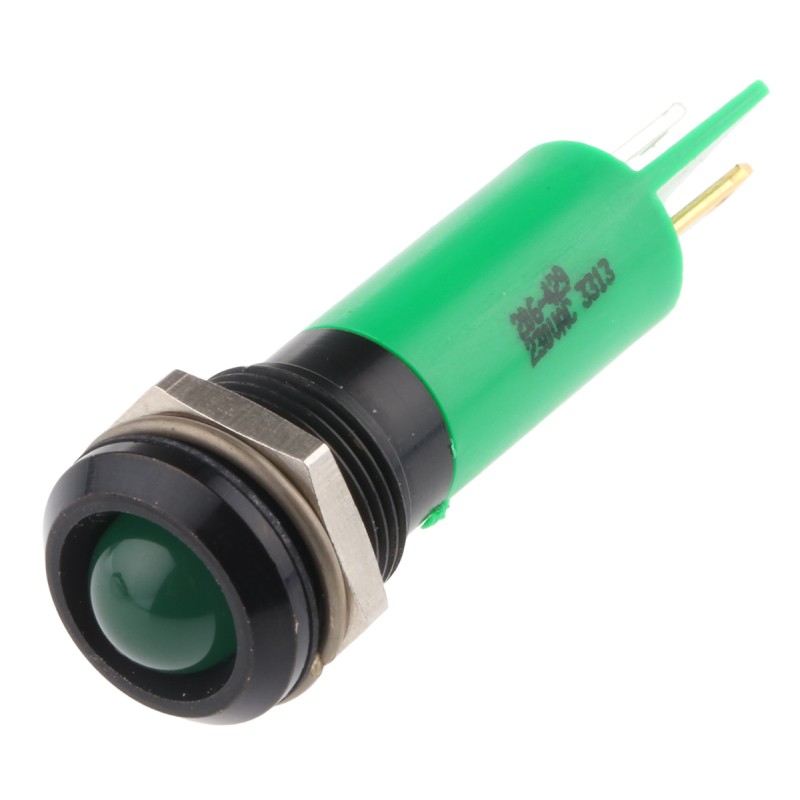 1 pcs - RS PRO Green Panel Mount Indicator, 230V ac, 12mm Mounting Hole Size, IP67