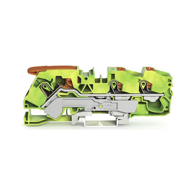 1 Box of 20 - Wago TOPJOB S, 2116 Series Green/Yellow Earth Terminal Block, 16mm², Single-Level, Push-In Cage Clamp Termination,