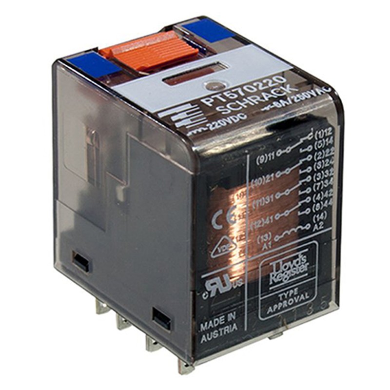 1 pcs - TE Connectivity Plug In Power Relay, 220V dc Coil, 6A Switching Current, 4PDT