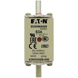 1 Box of 3 - Eaton 63A Centred Tag Fuse, NH00, 500V ac