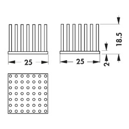 1 pcs - Heatsink, Universal Square Alu, 5.2K/W, 25 x 25 x 18.5mm, Adhesive Foil, Conductive Foil