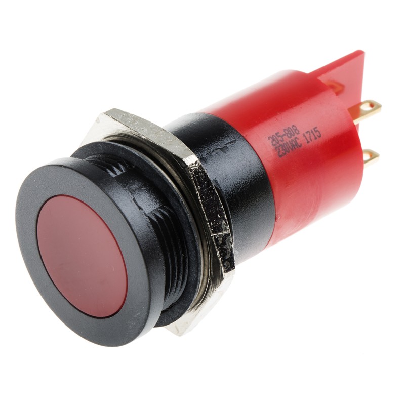 1 pcs - RS PRO Red Panel Mount Indicator, 230V ac, 22mm Mounting Hole Size, IP67