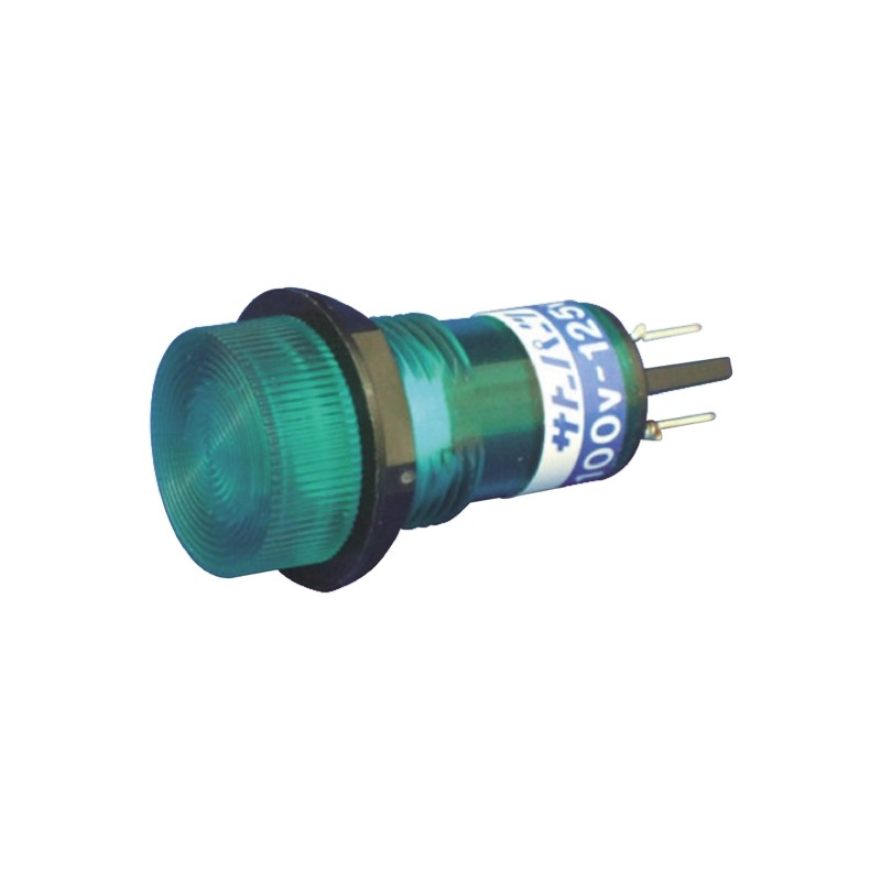 1 pcs - Green Neon Indicator Lamp, , Solder/Push-On Terminals, 100 - 125 V ac