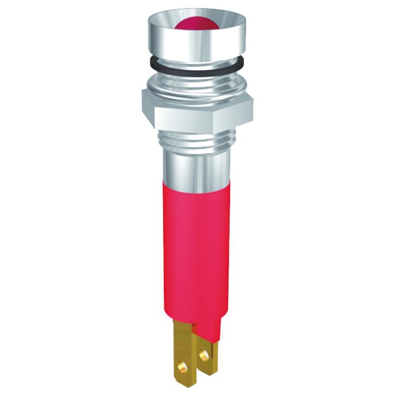 1 pcs - Signal Construct Red Panel Mount Indicator, 230V, 8mm Mounting Hole Size, Solder Tab Termination