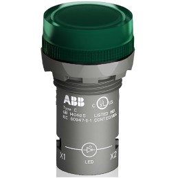 1 pcs - ABB, CL2-523G, Panel Mount Green LED Pilot Light, 22mm Cutout, IP66, IP67, IP69K, Round, 230V ac