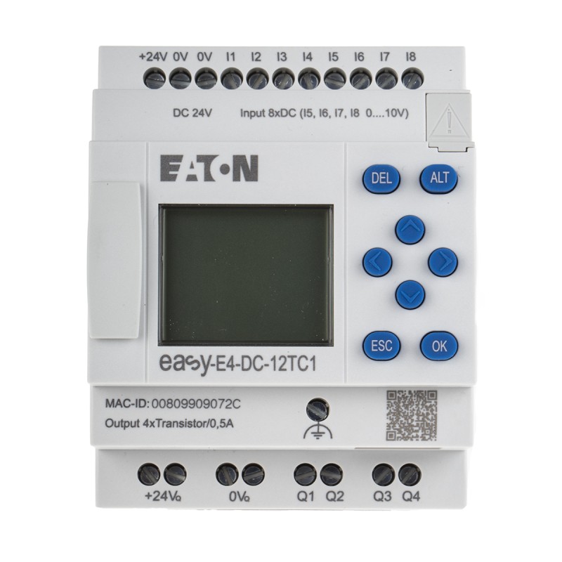 1 pcs - Eaton EasyE4 Series Logic Module, 24 V dc Supply, Transistor Output, 4 (Analogue), 8 (Digital)-Input, Analogue, Digital