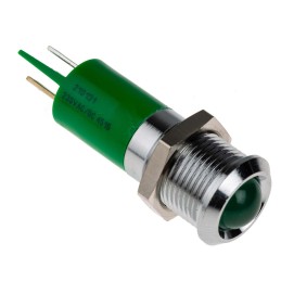 1 pcs - RS PRO Green Panel Mount Indicator, 230V ac, 14mm Mounting Hole Size, IP67
