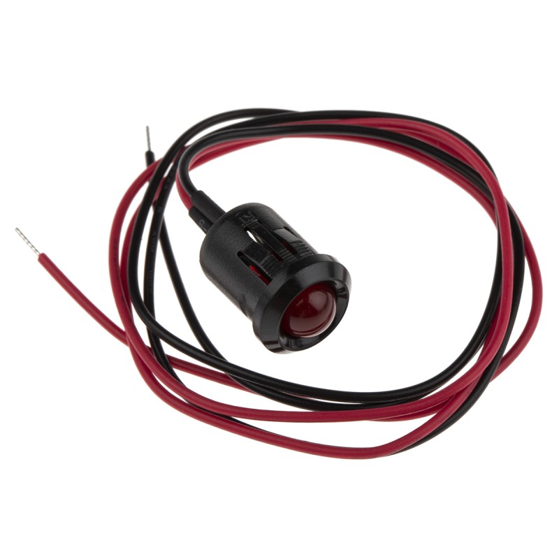 1 pcs - RS PRO Red Panel Mount Indicator, 24V dc, 12mm Mounting Hole Size, Lead Wires Termination