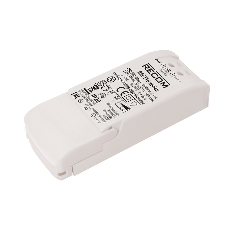 1 pcs - Recom LED Driver, 9 - 18V dc Output, 18W Output, 1.05A Output, Constant Current Dimmable