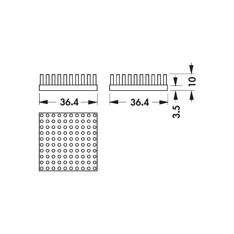 1 pcs - Heatsink, Universal Square Alu, 4.7K/W, 36.4 x 36.4 x 10mm, Adhesive Foil, Conductive Foil