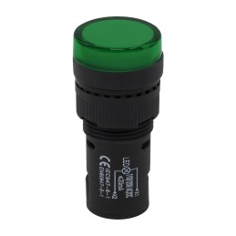 1 pcs - RS PRO, Panel Mount Green LED Pilot Light, 16mm Cutout, IP40, Round, 120V ac/dc