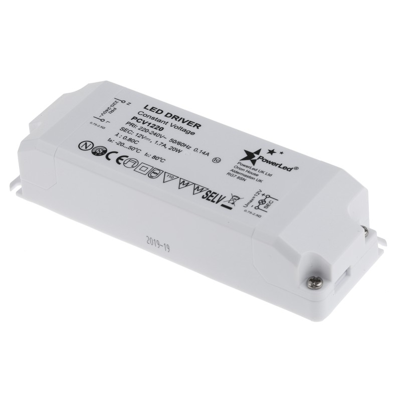 1 pcs - PowerLED LED Driver, 12V Output, 20W Output, 0 - 1.7A Output, Constant Voltage