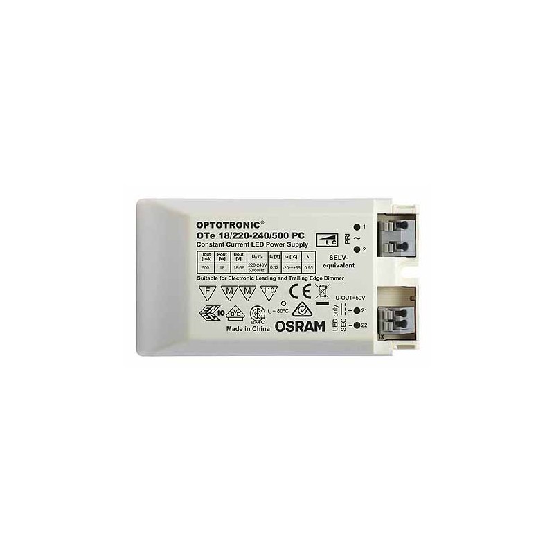 1 pcs - Osram LED Driver, 18 - 36V Output, 18W Output, 500mA Output, Constant Current Dimmable