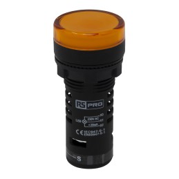 1 pcs - RS PRO, Panel Mount Yellow LED Pilot Light, 22mm Cutout, IP65, Round, 230V ac