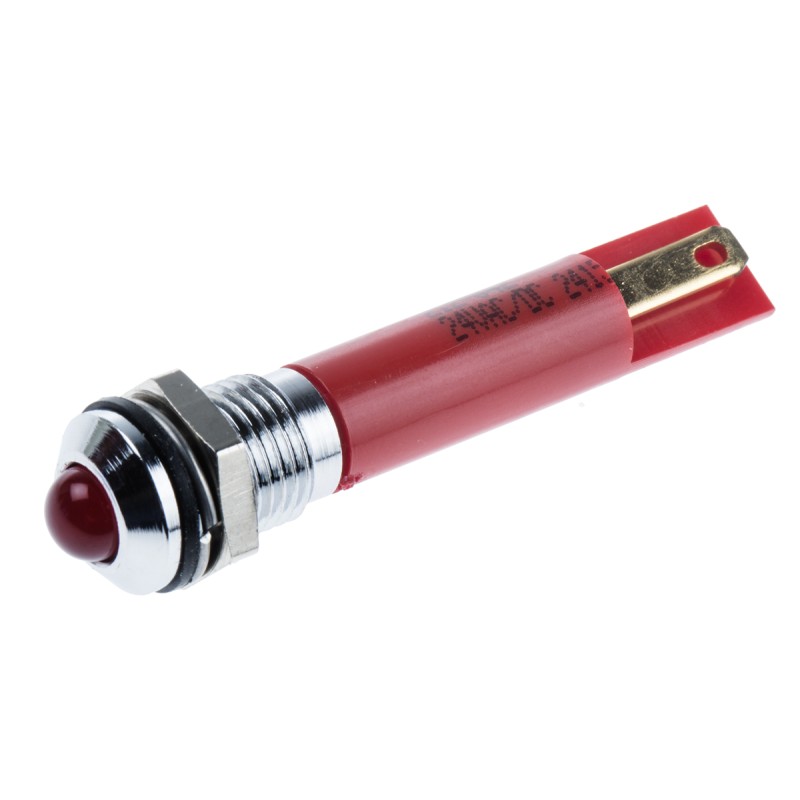 1 pcs - RS PRO Red Panel Mount Indicator, 8mm Mounting Hole Size, Solder Tab Termination, IP67