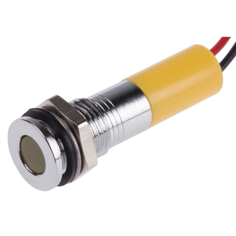 1 pcs - RS PRO Yellow Panel Mount Indicator, 24V dc, 8mm Mounting Hole Size, Lead Wires Termination, IP67