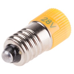1 pcs - RS PRO Yellow LED Indicator Lamp, 28V ac/dc, E10 Base, 10mm Diameter, 120/110mcd