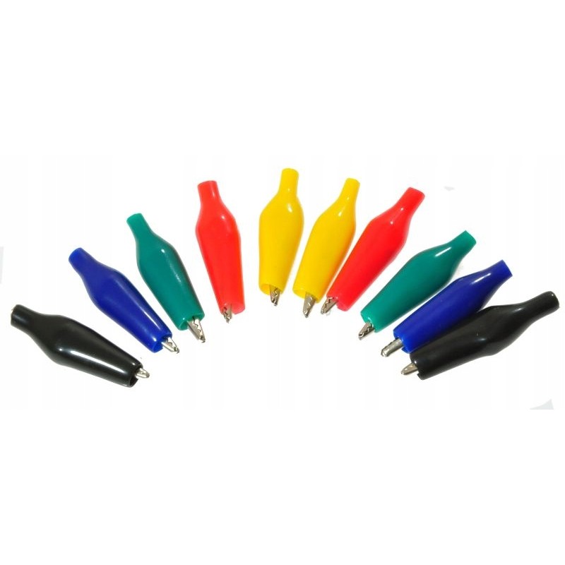 Small crocodile clips, mix of colors, insulation, pack of 10