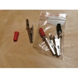 Crocodile clip, small, red, black, for banana, 2 pcs