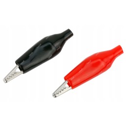 Black red crocodile clips, 27mm, insulated teeth