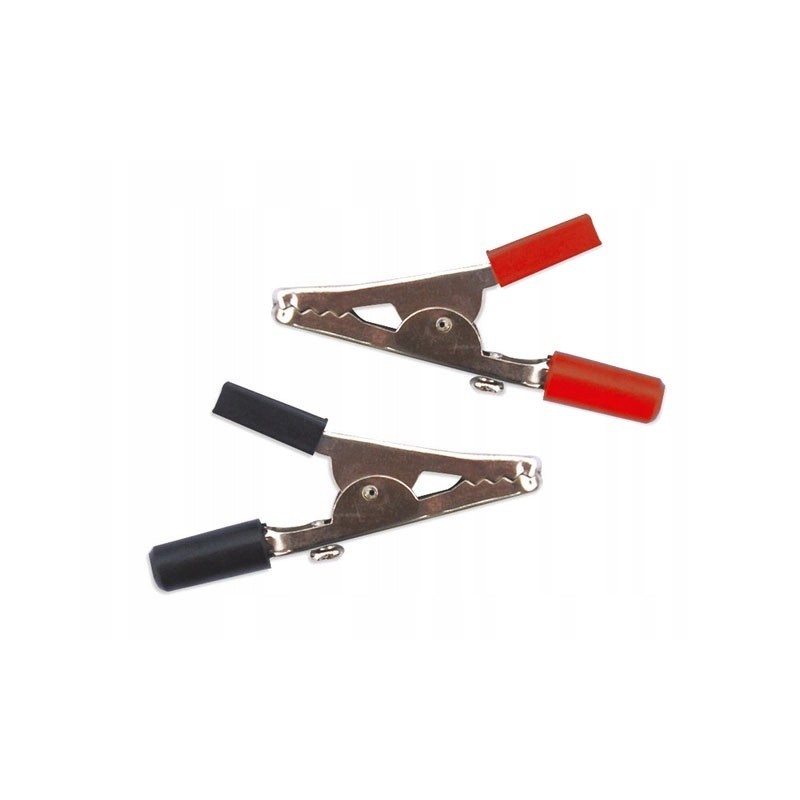 Crocodile clips, pair, red, black, 55mm jacar