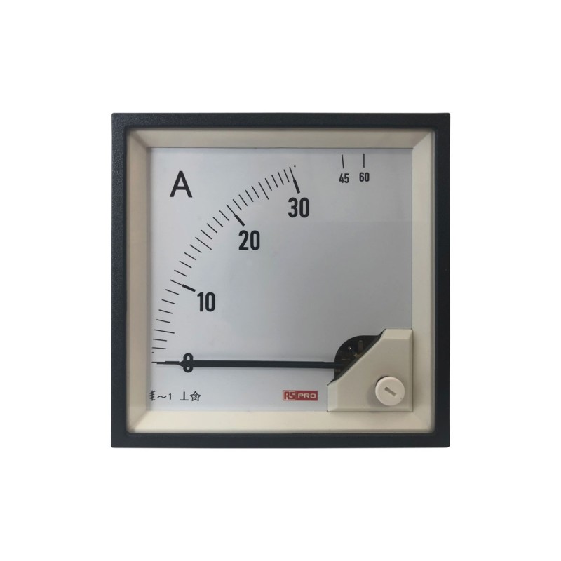 1 pcs - RS PRO Analogue Panel Ammeter 60 (Input)A AC, 92mm x 92mm, 1 % Moving Iron