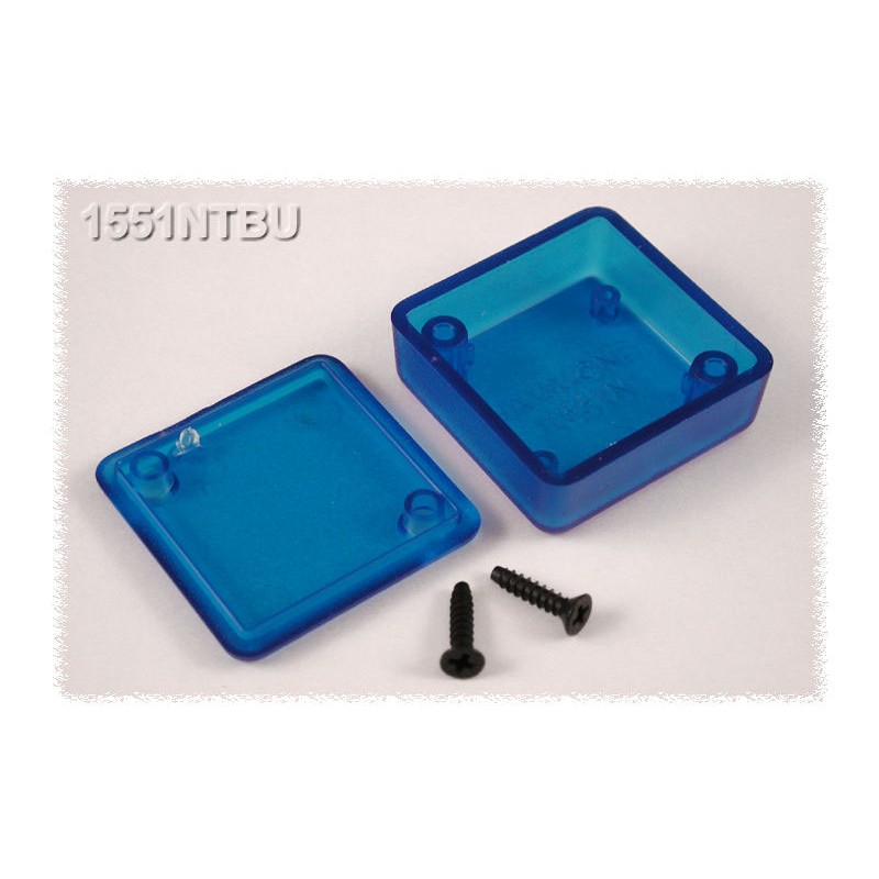 1 pcs - Hammond 1551 Series Translucent Blue ABS Enclosure, IP54, Flanged, Translucent Blue Lid, 35 x 35 x 15mm
