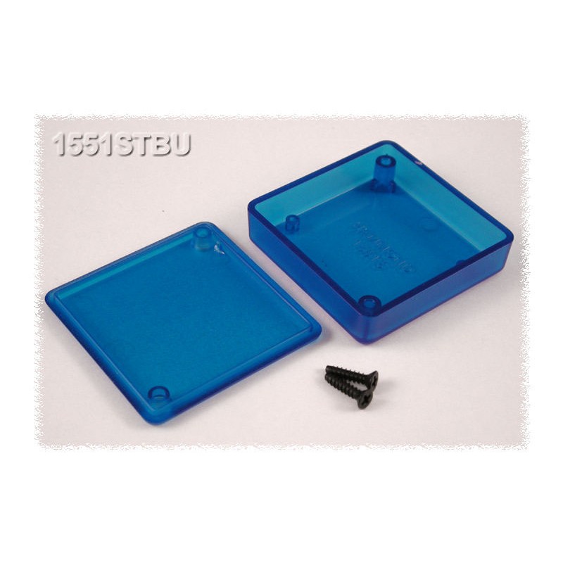 1 pcs - Hammond 1551 Series Translucent Blue ABS Enclosure, IP54, Flanged, Translucent Blue Lid, 50 x 50 x 15mm