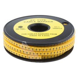 1 Reel of 1000 - RS PRO Slide On Cable Markers, Black on Yellow, Pre-printed 'Earth', 3 - 4.2mm Cable