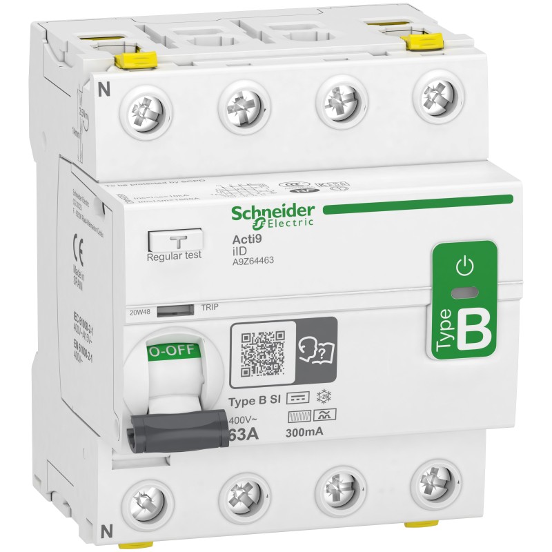 1 pcs - Schneider Electric iID RCCB, 63A, 4 Pole, 300mA, Type B-SI, 400V ac